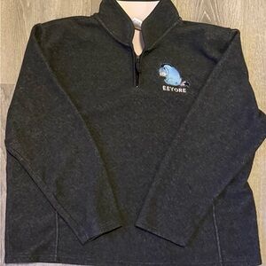 Vintage Disney Eeyore Black half Zip-Up Sweater with pink inside heatbered gray